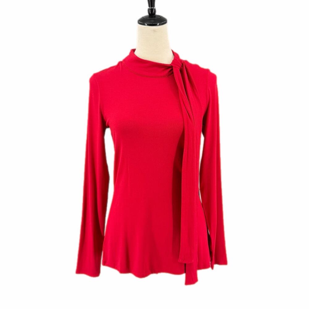 Universal Standard NEW Red Mock Neck Tie Casual Simple Everyday Comfort Tee